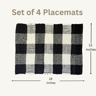 Perilla home Handmade Checked Black & White chindi Placemat (Set of 4)