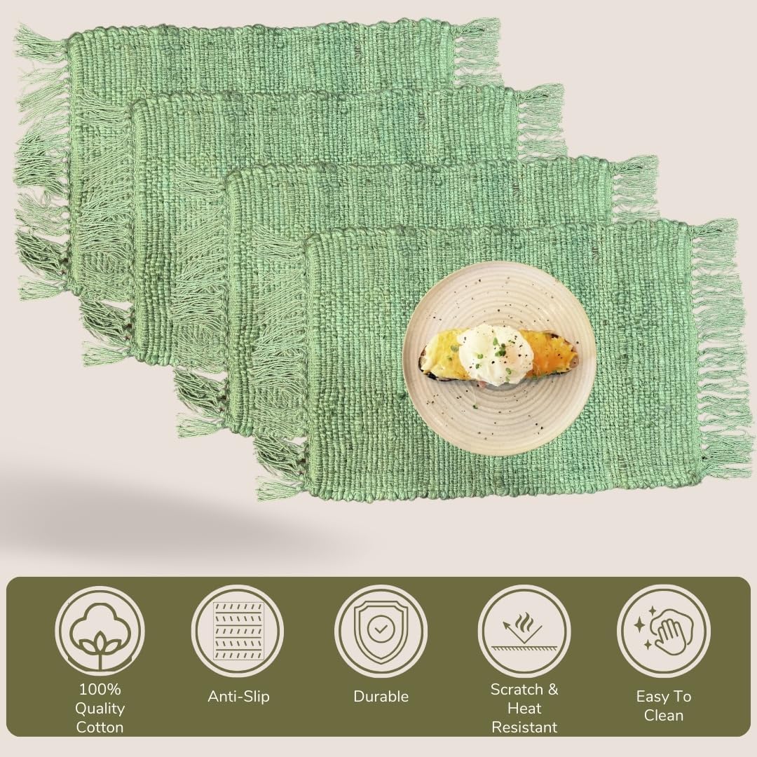 Perilla home Handmade Green Placemat (Set of 4)
