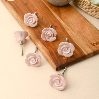 Pink Rose Ceramic Knobs ( Set of 6 )