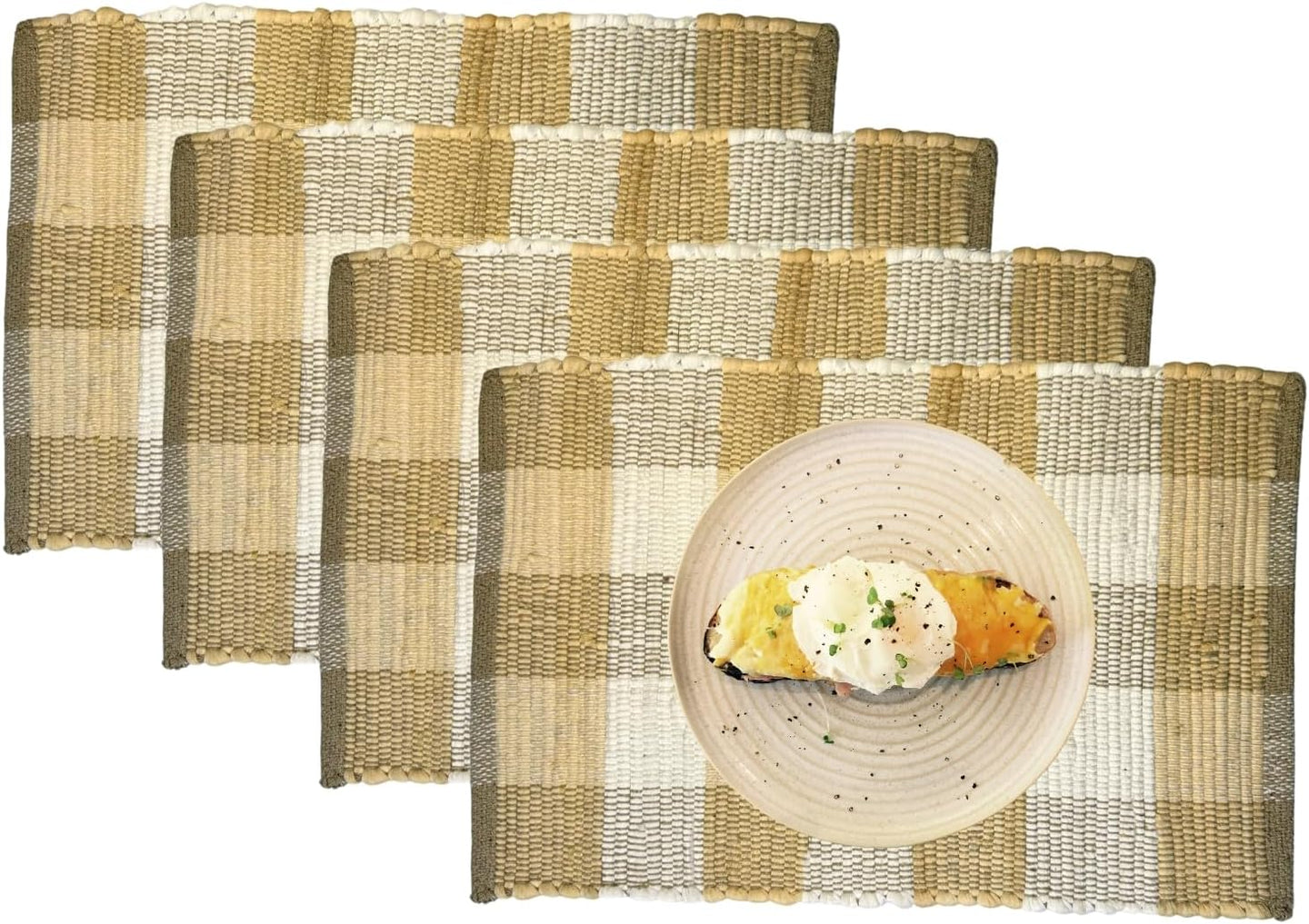 Perilla home Handmade Checked Beige chindi Placemat (Set of 4)