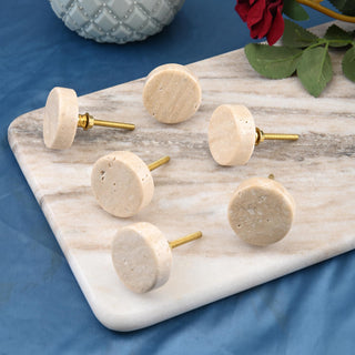 Round travertine Knobs Set of 6