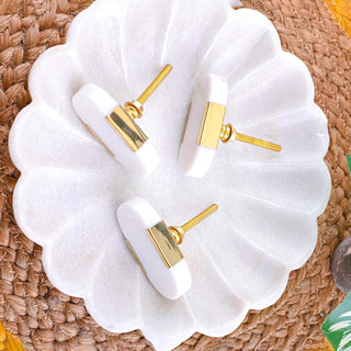 Set Of Six White Oval Marble Knobs
