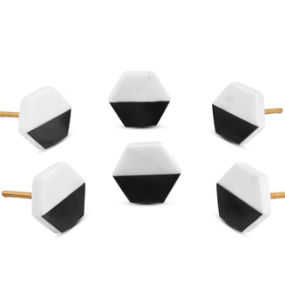 Black and white Hexagon  Marble Knobs ( set of 6)