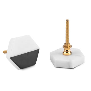 Black and white Hexagon  Marble Knobs ( set of 6)