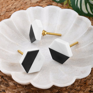Black and white Hexagon  Marble Knobs ( set of 6)