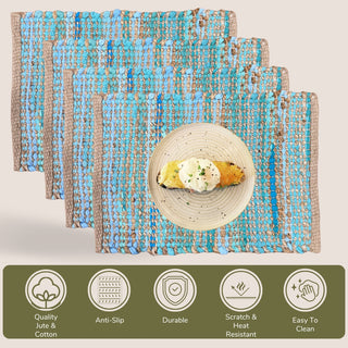 Perilla home Handmade Turquoise chindi Placemat  (Set of 4)