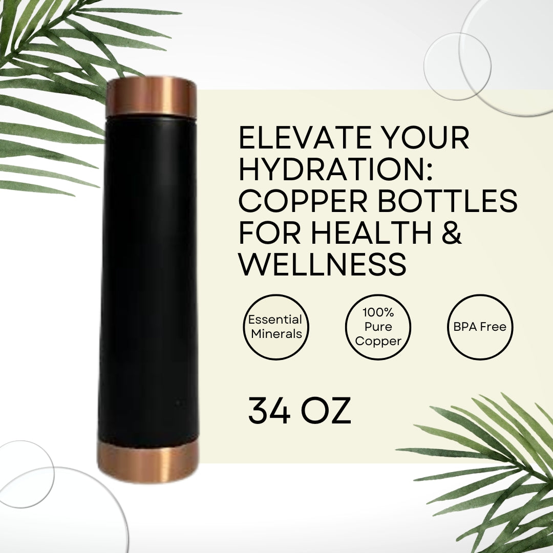 Perilla Home Copper Water Bottle 30.4 OZ Leak Proof 100% Pure (Tower Black)