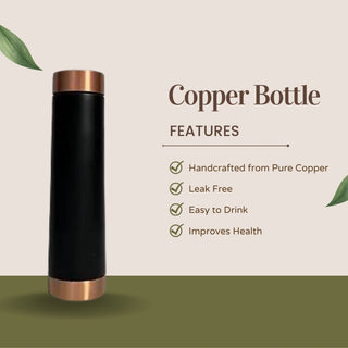 Perilla Home Copper Water Bottle 30.4 OZ Leak Proof 100% Pure (Tower Black)