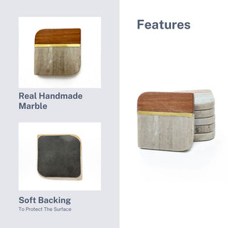 Marble coaster beige and wood (Set of 6)