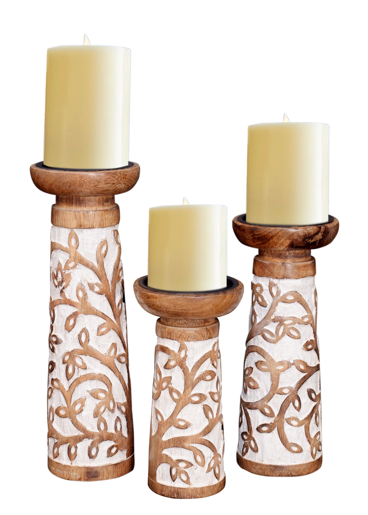 Wooden Full Leaf candle holder (Set of 3)