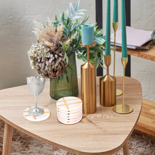 Marble coaster round 3 brass strip (Set of 6)