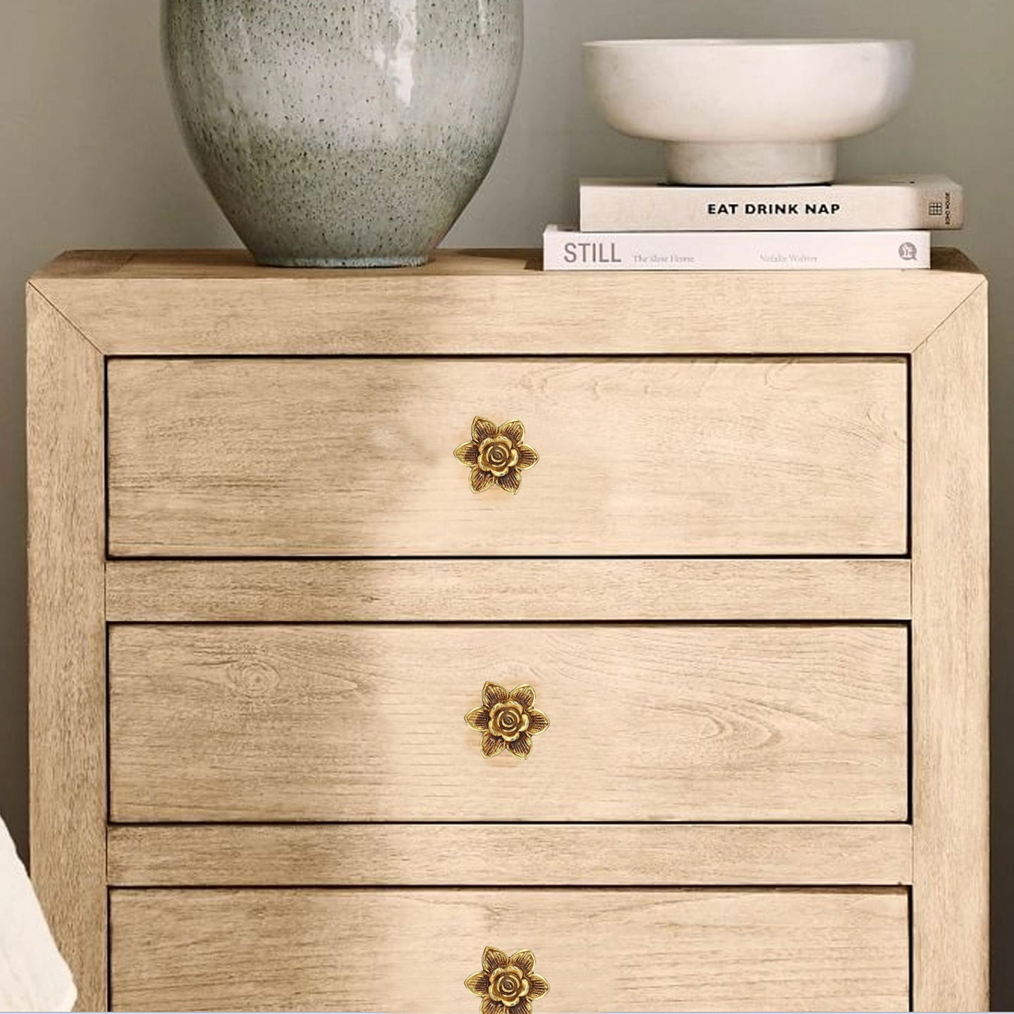Set Of Six Gold Flower Knobs