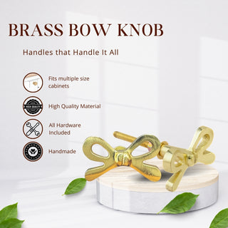 Set Of Six Brass bow ribbon Knobs