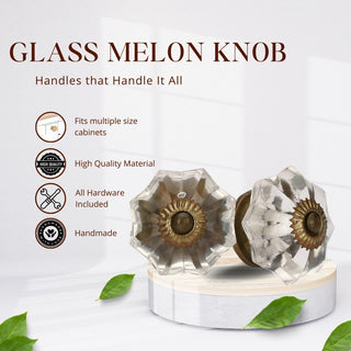 Set Of Six Clear Melon Glass Knobs