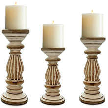 Load image into Gallery viewer, Wooden candle holder Set of Three White Stripe
