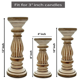 Wooden candle holder Set of Three White Stripe
