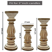 Carregar imagem no visualizador da galeria, Wooden candle holder Set of Three White Stripe
