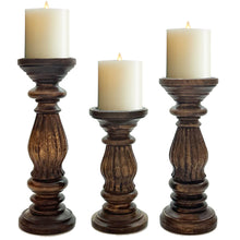 Load image into Gallery viewer, Wooden candle holder Set of Three Dark Brown
