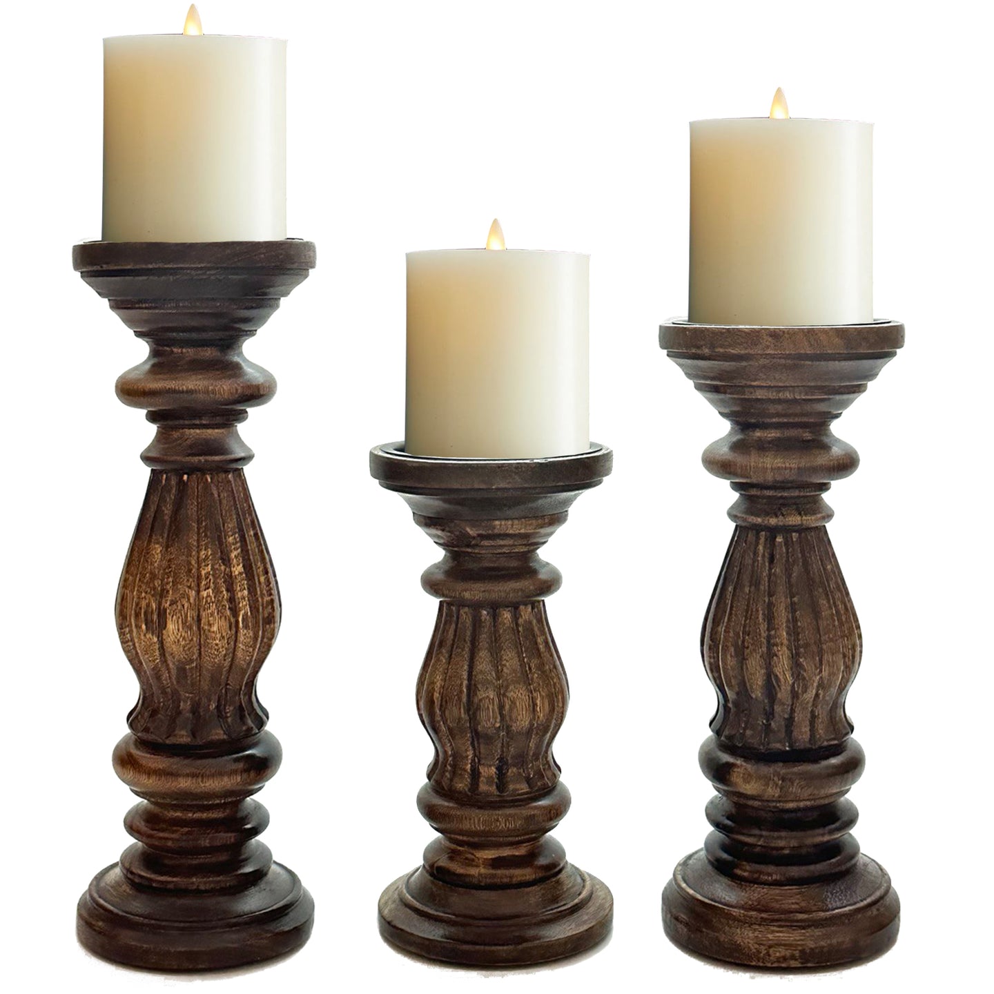 Wooden candle holder Set of Three Dark Brown