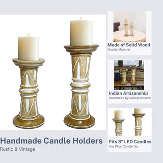 Wooden Jodhpur Style Candle Stand (Set Of 2)
