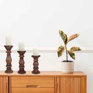 Wooden candle holder Set of Three Dark Brown