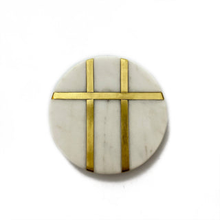 Marble coaster round 3 brass strip (Set of 6)