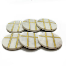 Load image into Gallery viewer, Marble coaster round 3 brass strip (Set of 6)
