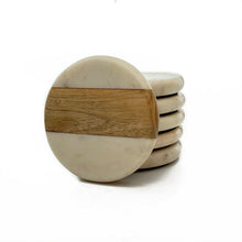 Cargar imagen en el visor de la galería, Marble coaster round wooden (Set of 6)
