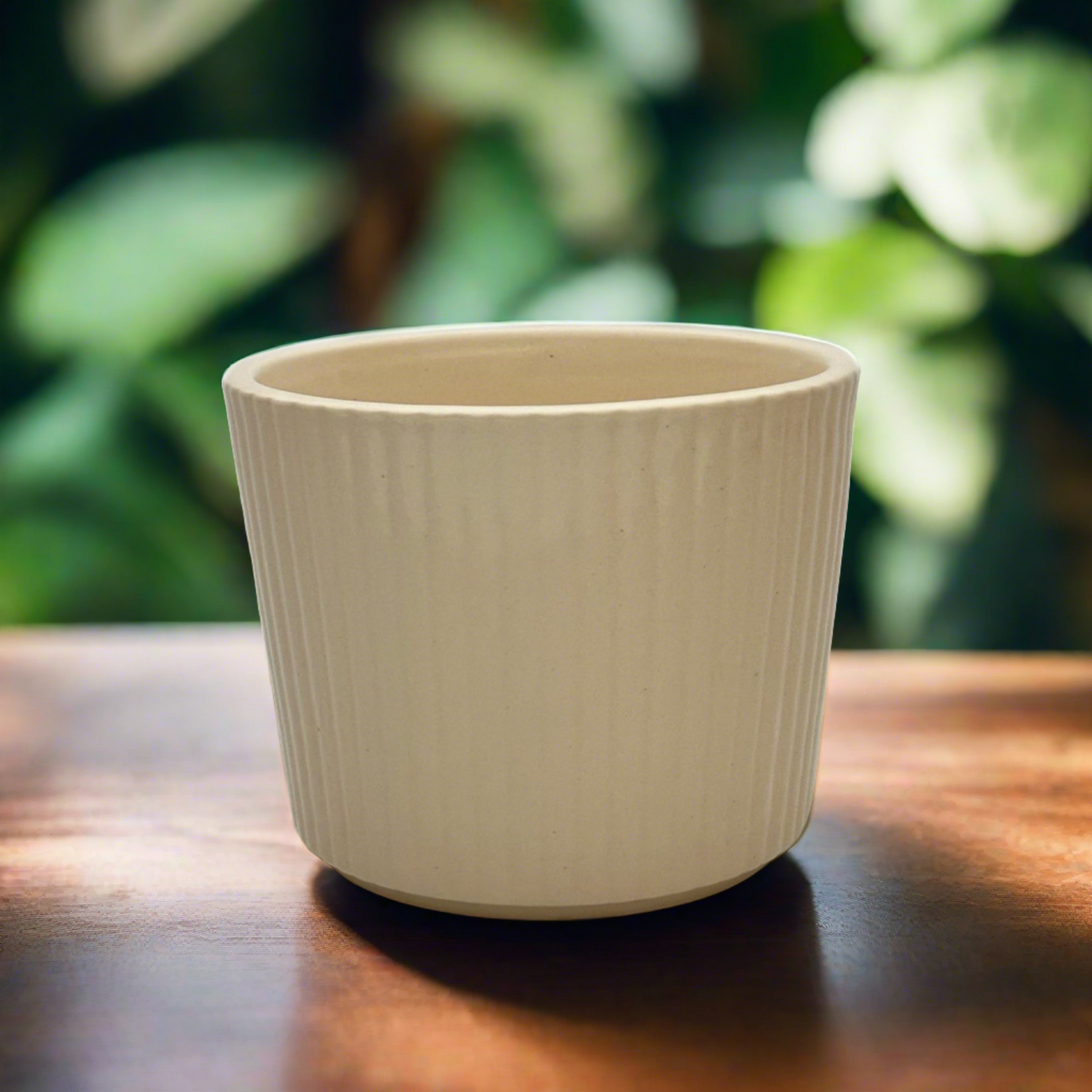Fluted Ceramic Planter (Cream)