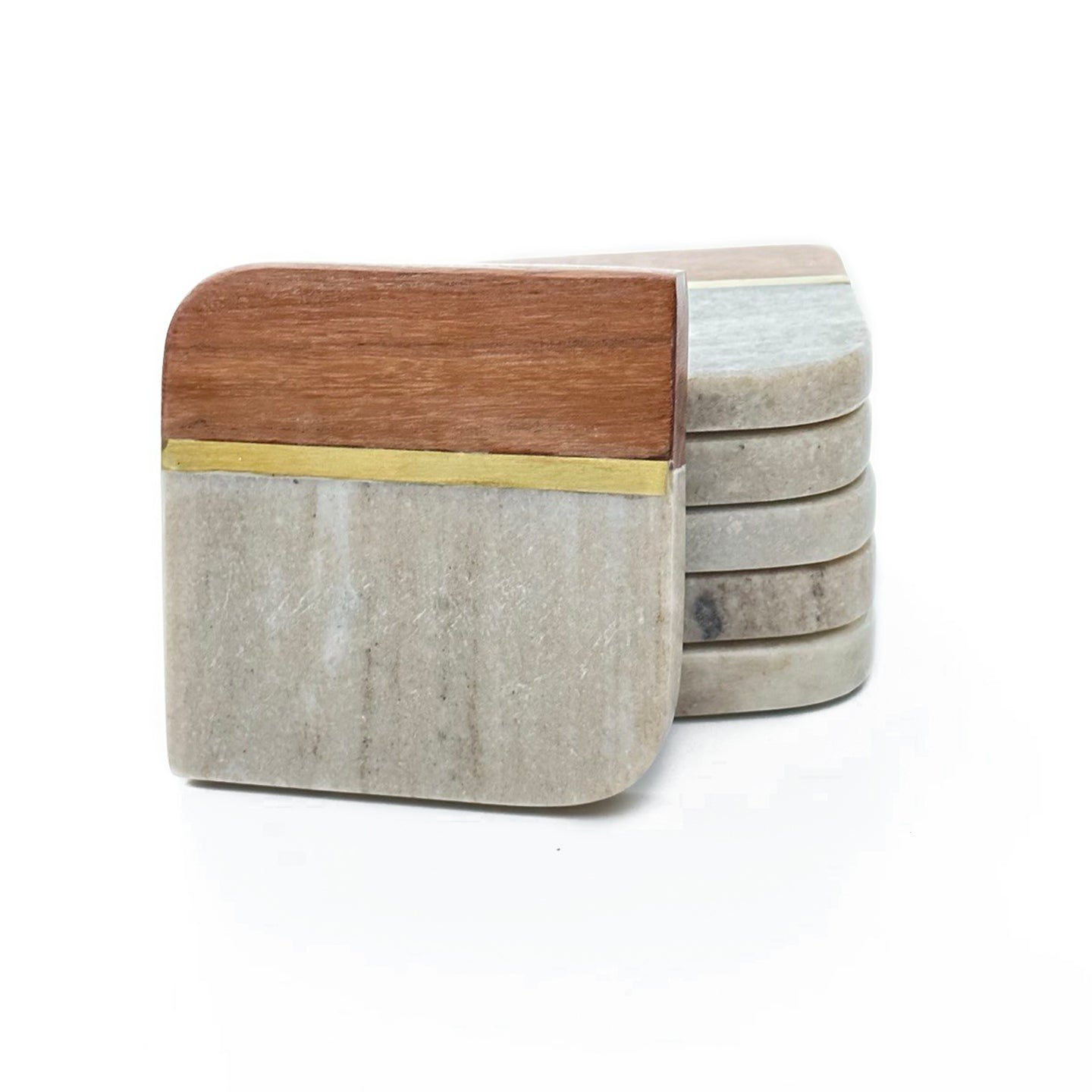 Marble coaster beige and wood (Set of 6)