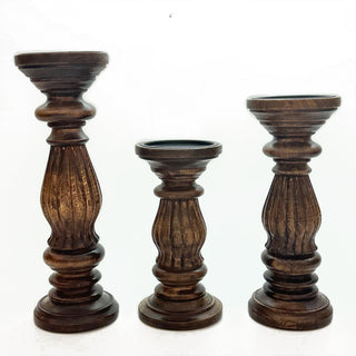 Wooden candle holder Set of Three Dark Brown