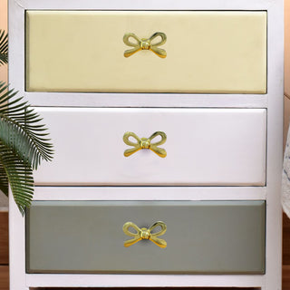 Set Of Six Brass bow ribbon Knobs