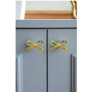 Set Of Six Brass bow ribbon Knobs