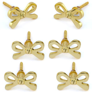 Set Of Six Brass bow ribbon Knobs