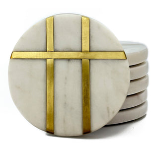 Marble coaster round 3 brass strip (Set of 6)
