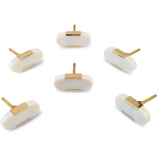 Set Of Six White Oval Marble Knobs