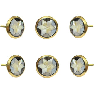 Star Mother of Pearl Brass Knobs (Set of 6)