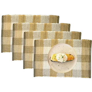 Perilla home Handmade Checked Beige chindi Placemat (Set of 4)
