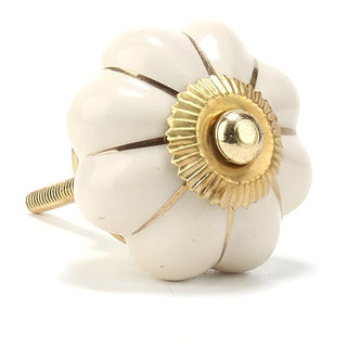 Set Of Six Off White Ceramic Flower Knobs