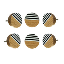 Charger l&#39;image dans la galerie, Wooden artistic knobs with black and white strips (set of 6)
