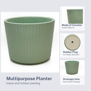 Fluted Ceramic Planter (Mint)
