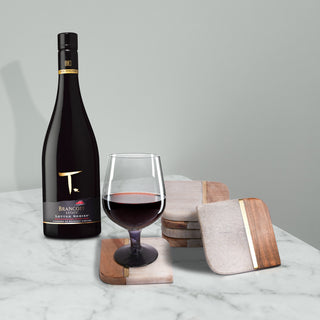 Marble coaster beige and wood (Set of 6)