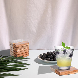 Marble coaster beige and wood (Set of 6)