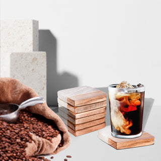 Marble coaster beige and wood (Set of 6)