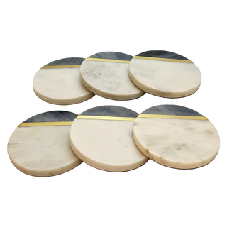Marble coaster Black and White (Set of 6)