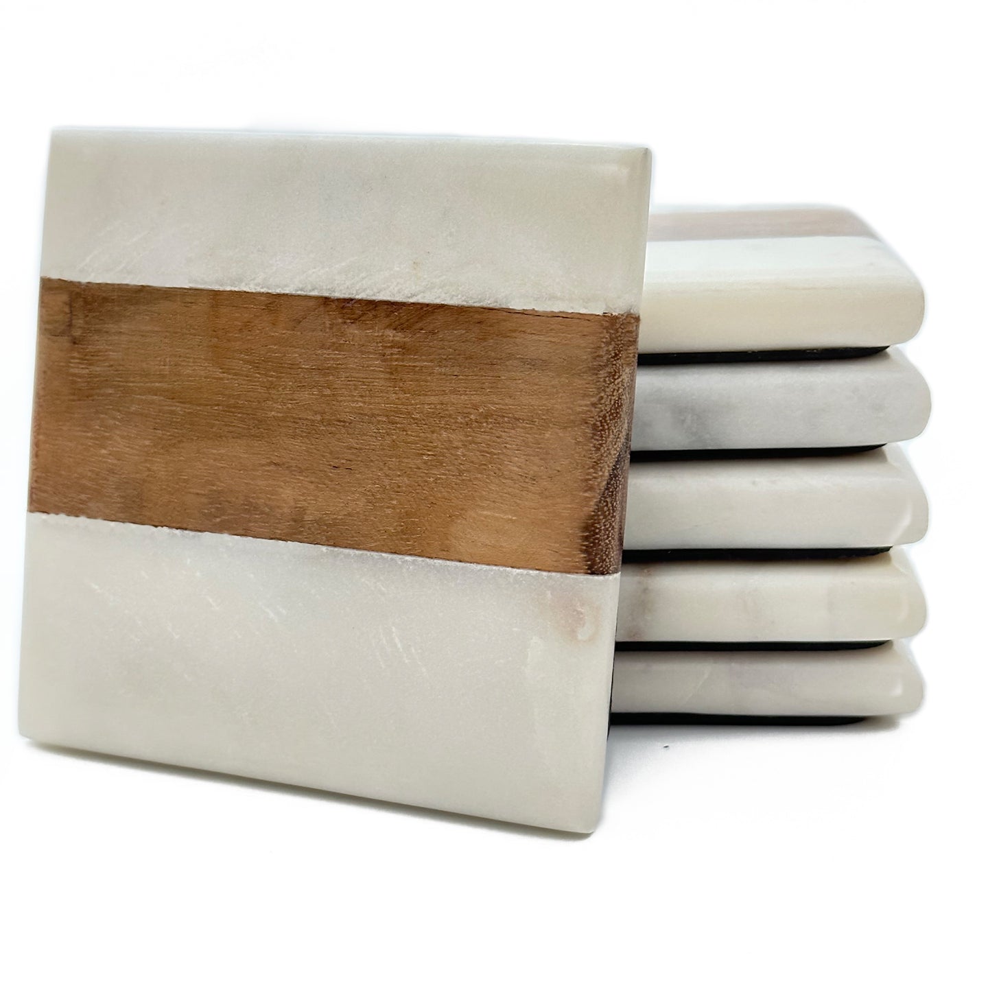 Marble and Wood Square coaster (Set of 6)