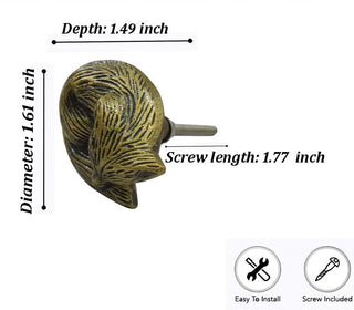 Set Of Six Sleeping Fox Brass Knob