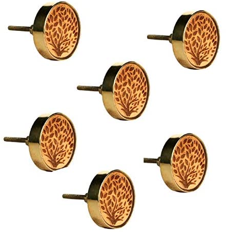 Set of Six Wooden engraved-1  Knobs