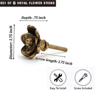 Set of 6 Gold Flower knob - Perilla Home