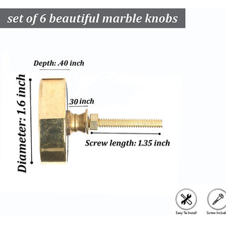 Set of 6 Black Swirled Marble Knob